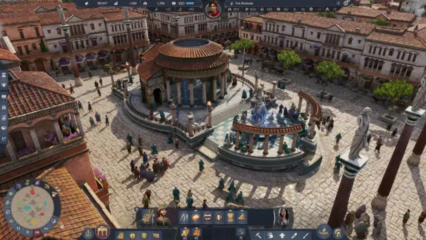 Rzymskie miasto z placem i kolumnadą w grze Anno 117: Pax Romana