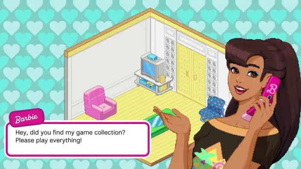 Wnętrze urządzonego DreamHouse w grze Barbie Rewind