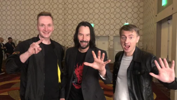 Przedstawiciele CD Projekt Red podczas spotkania z Keanu Reevesem