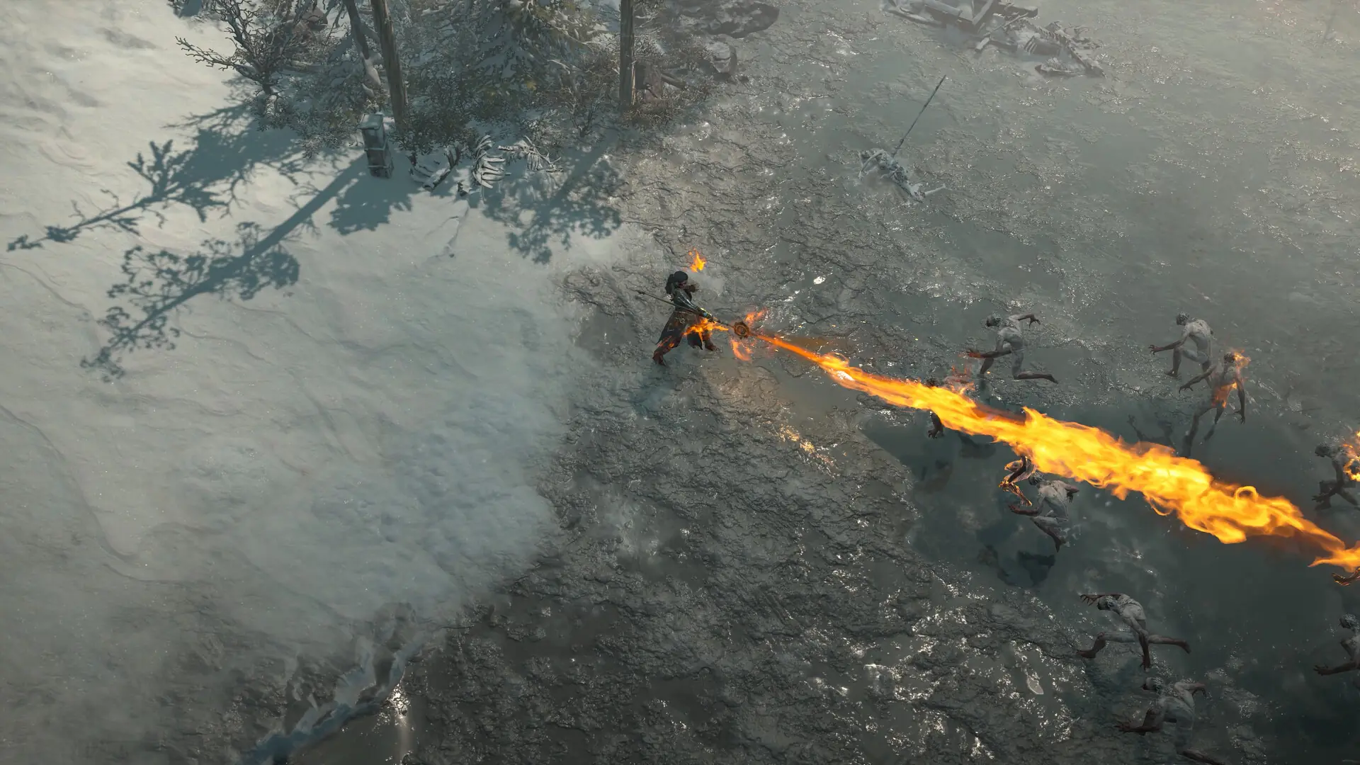 Bestia zieje ogniem podczas walki w Diablo IV