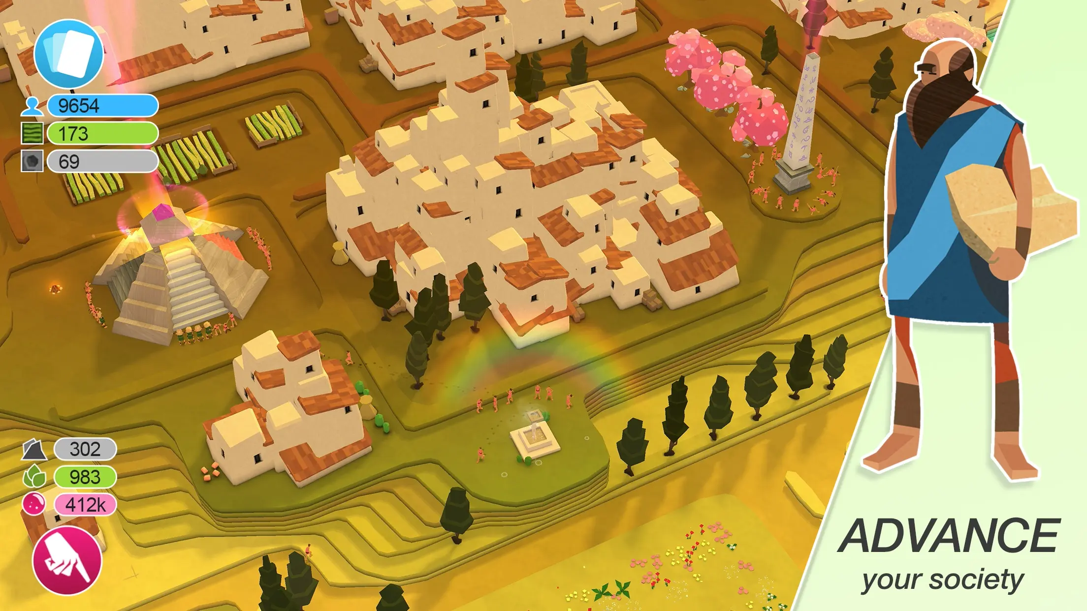 Osada wyznawców na wyspie w grze Godus