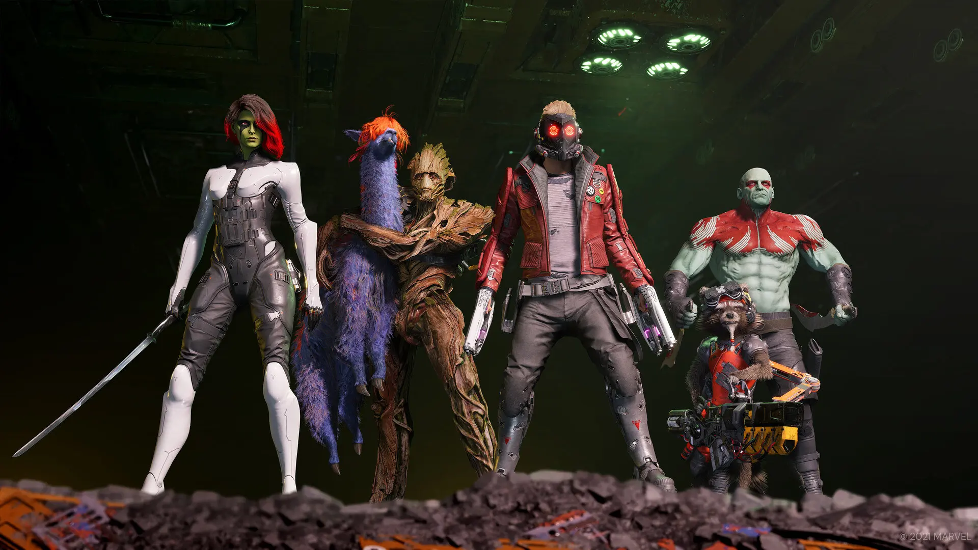 Gamora, Groot, Star-Lord, Drax i Rocket w Marvel's Guardians of the Galaxy
