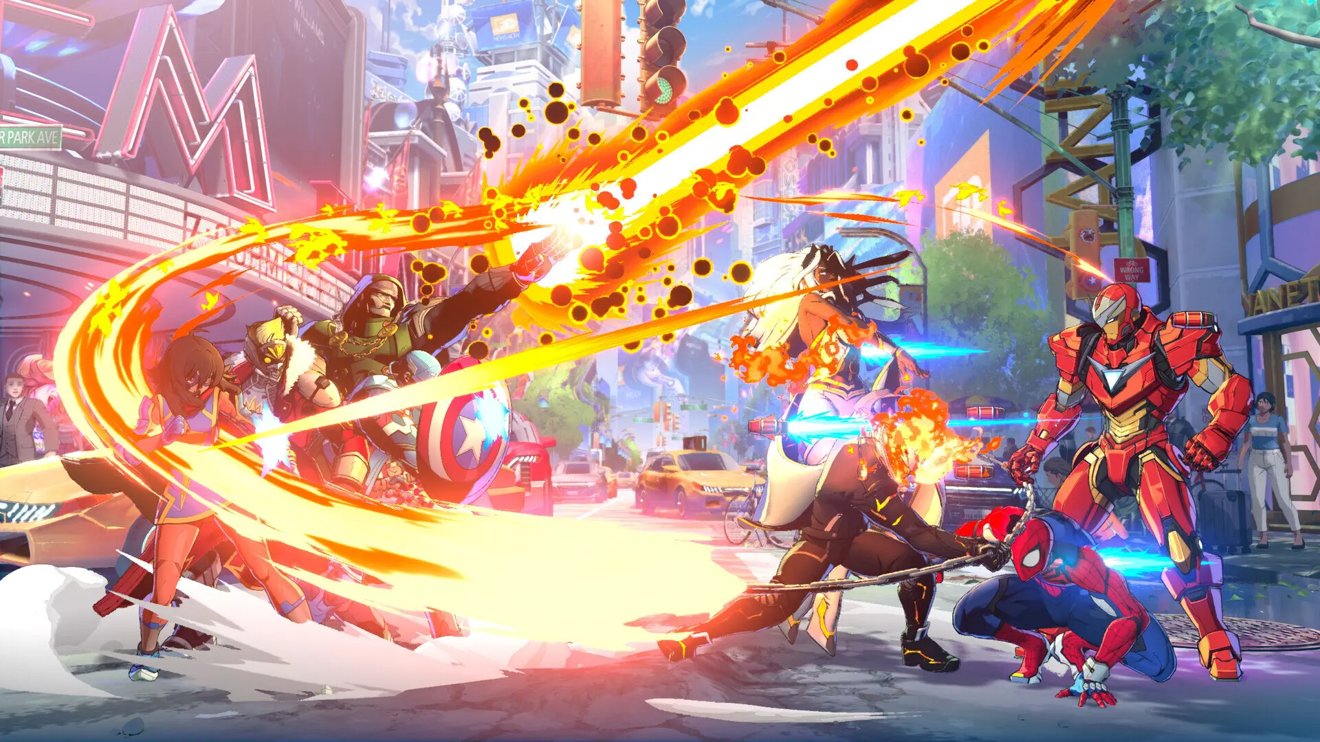 Efektowny atak specjalny podczas walki drużynowej w MARVEL Tōkon: Fighting Souls
