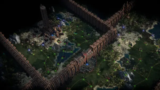 Mroczna lokacja z drewnianą konstrukcją w grze Path of Exile 2