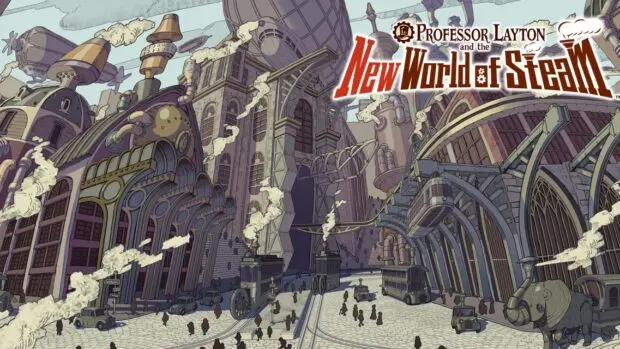 Grafika promocyjna gry Professor Layton and the New World of Steam z Profesorem Laytonem i Lukiem Tritonem
