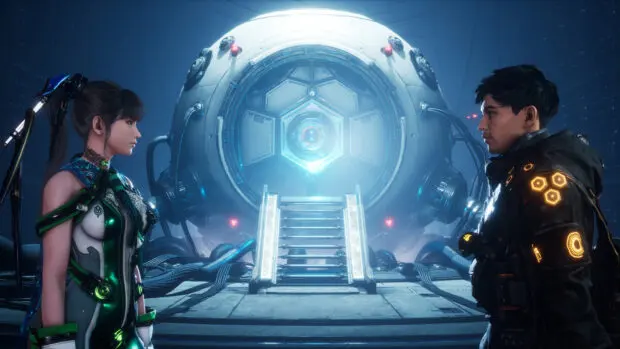 Scena starcia bohaterki EVE z wrogiem w postapokaliptycznym świecie w grze Stellar Blade: Complete Edition