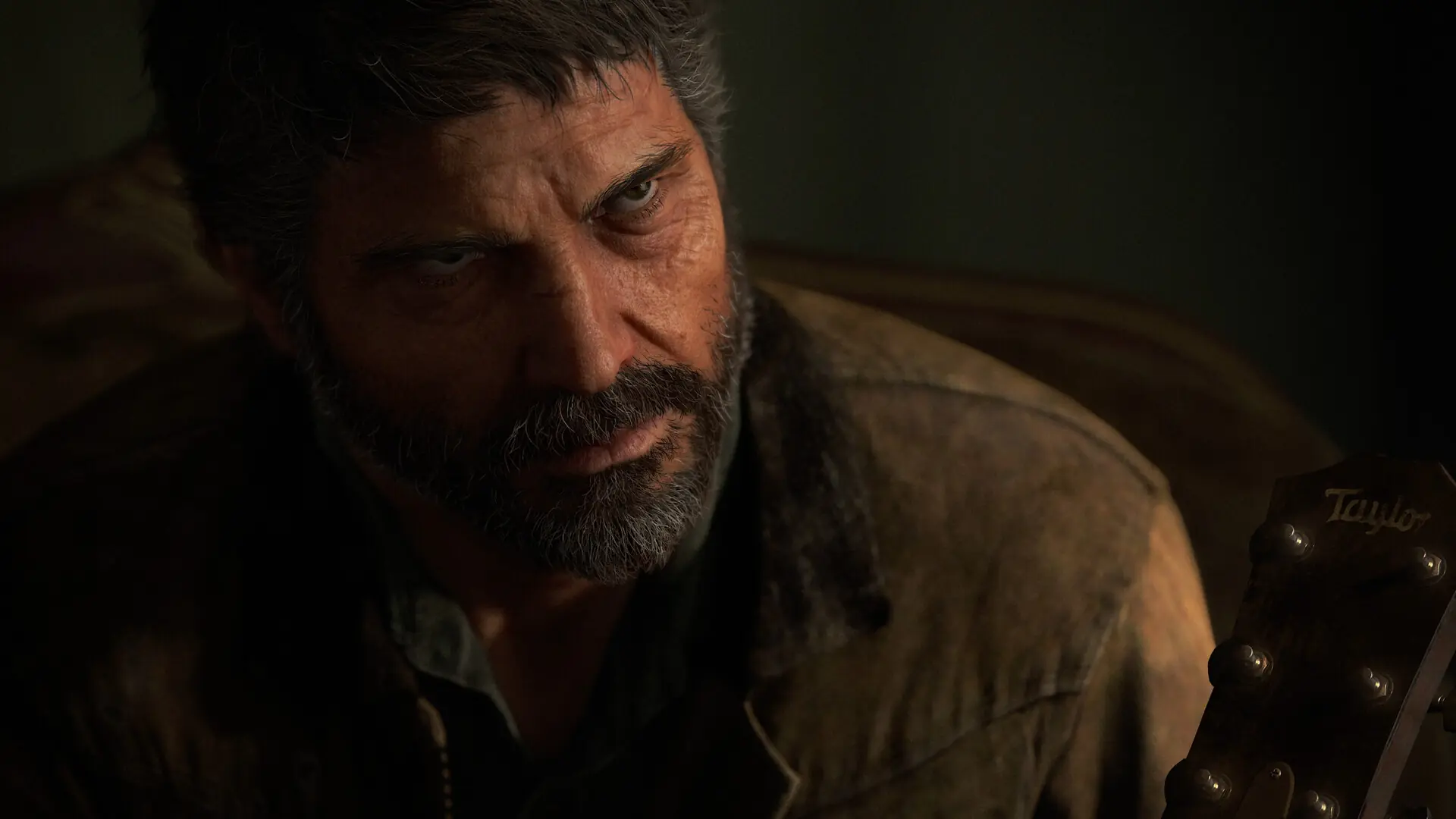 Zbliżenie na twarz Joela w The Last of Us Part II