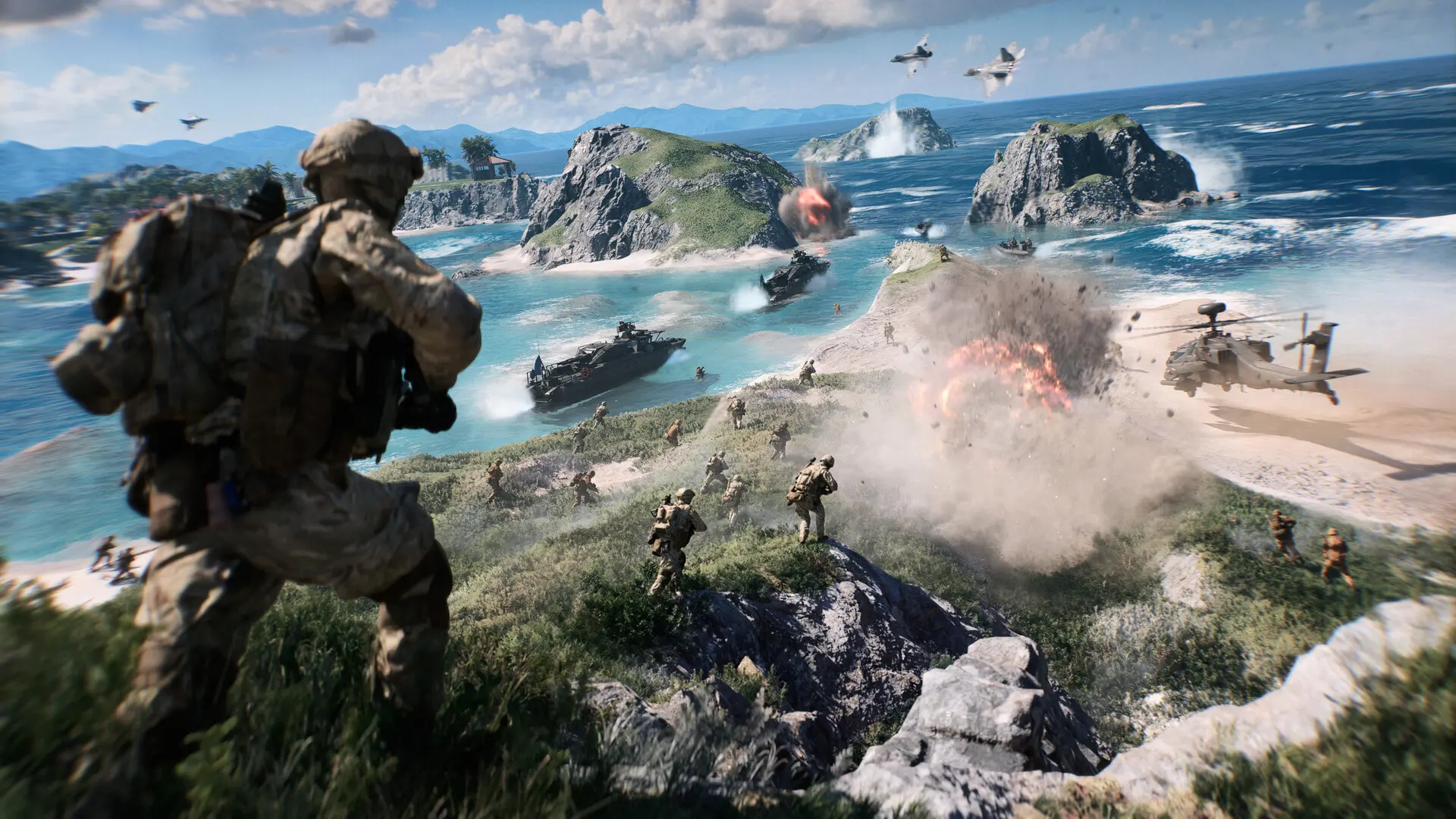 Battlefield 6, żołnierz na wyspie podczas desantu