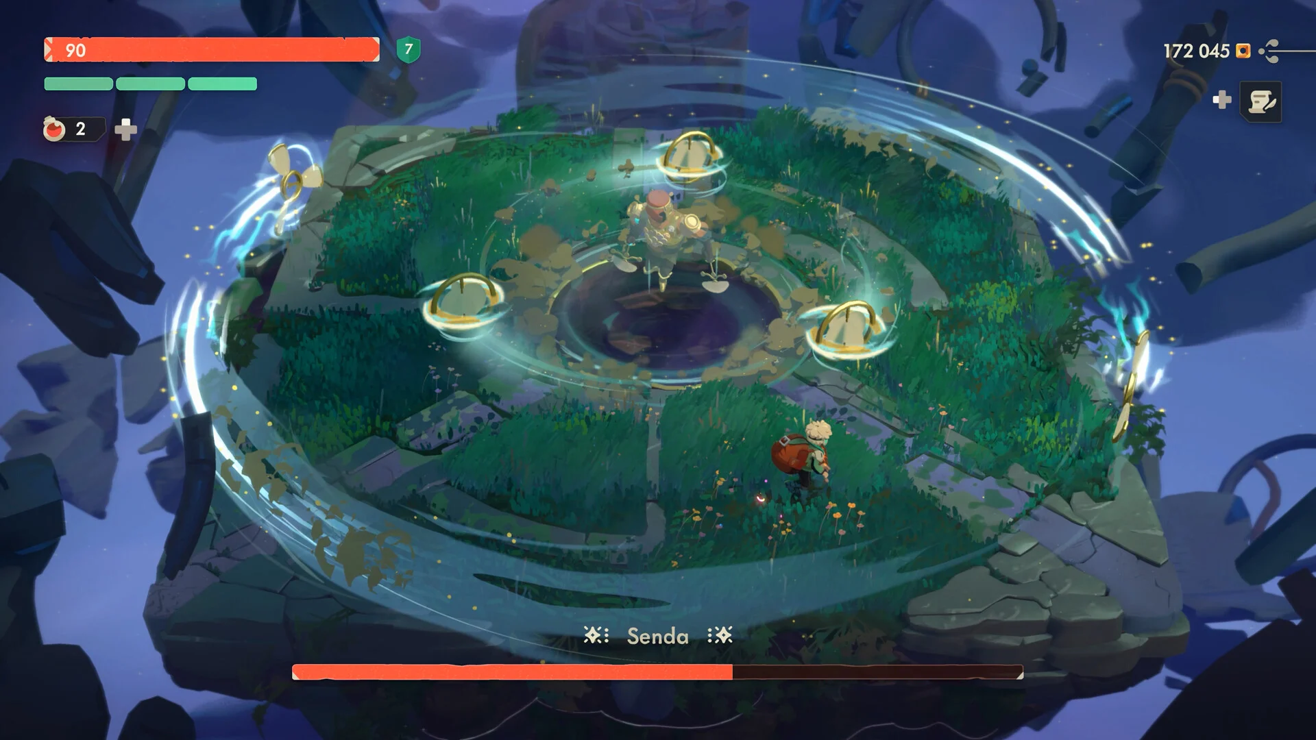 Okrągła arena z bossem Senda w krainie Aeolia w Moonlighter 2