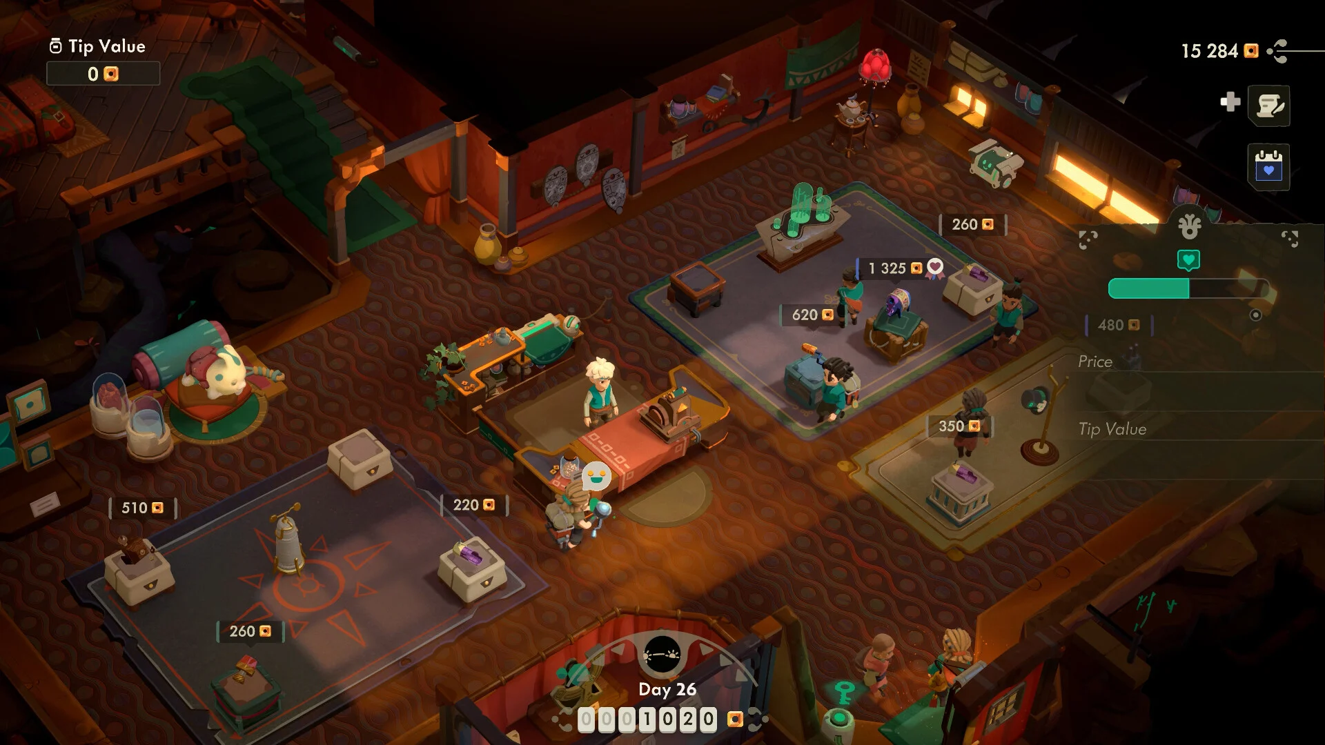 Wnętrze sklepu Moonlighter z gablotami i klientami w Moonlighter 2: The Endless Vault