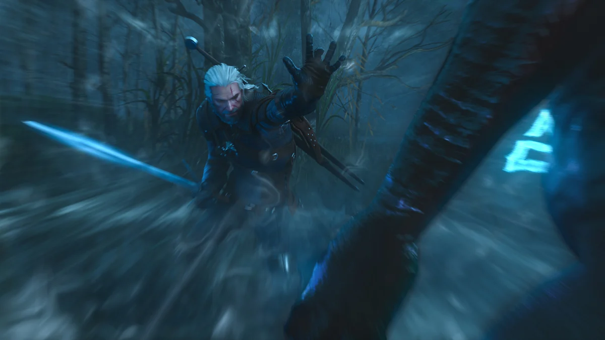 Wiedźmin 3 Remaster: walka z Dzikim Gonem Geralt walczy mieczem z wojownikiem Dzikiego Gonu w Wiedźminie 3 Remaster